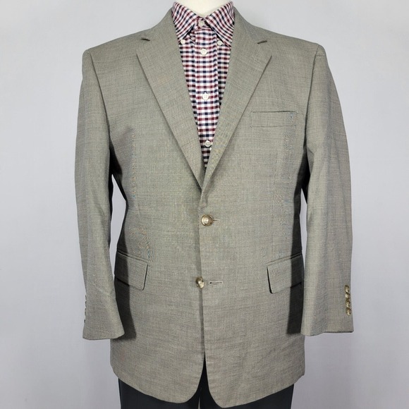 JOS A BANK Men's Sport Coat Blazer Two Button‎ Gray Cotton Wool Blend 42S